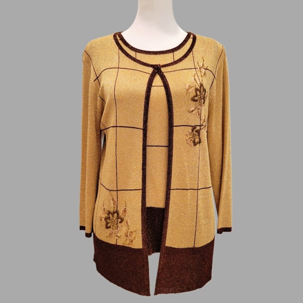 Elegant Two-Piece Shimmering Knit Top Set – Size M